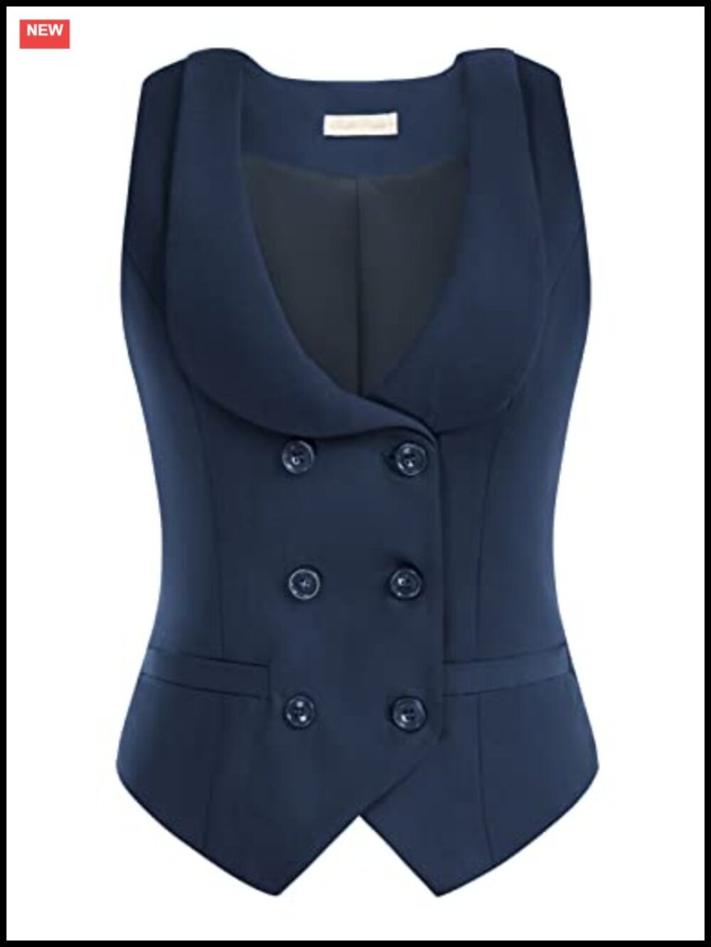 Women Double Breasted Waistcoat Vintage Lapel Collar Vest Coat with Pockets